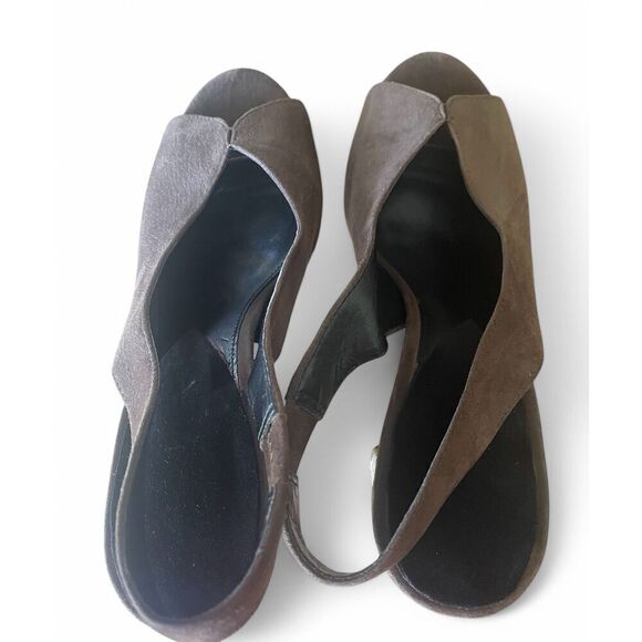 Pelle Moda Women 8.5 Brown Suede Open-Toe with Strap, 4.5 Inch Heels Good Cond. - Picture 6 of 10